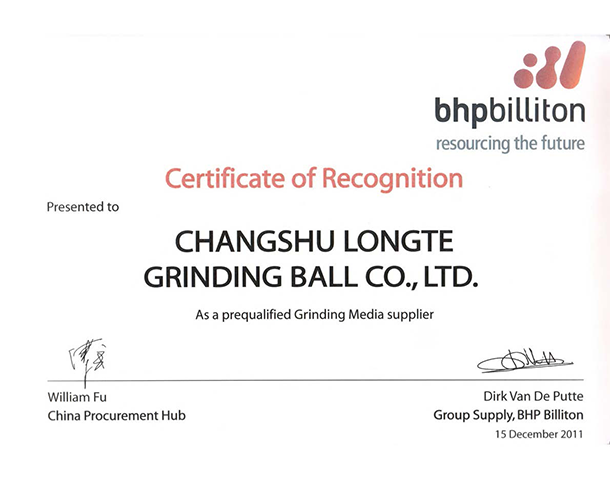 BHP supplier certification